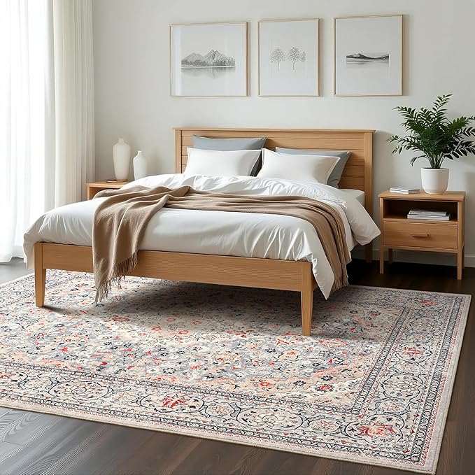 Goideal Washable Rug 3x5, Beige Area Rugs Non Slip, Indoor Low Pile Carpet with Rubber Backing for Living Room Kitchen Bathroom Entryway Office Bedroom