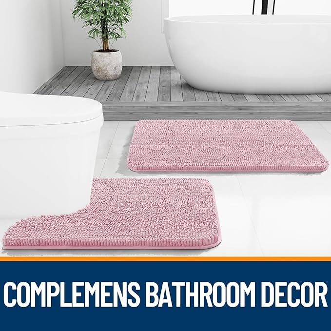 OLANLY Small Bathroom Rugs 24x16, Extra Soft Absorbent Chenille Bath Rugs, Rubber Backing Quick Dry, Machine Washable Bath Mats for Bathroom Floor, Tub and Shower, Home Decor Accessories, Dusty Rose