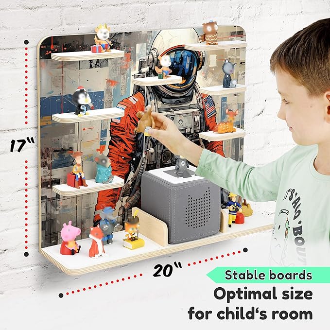 stadtecken Wooden Shelf for Music Box I Suitable for The Toniebox and ca. 50 Tonies I Perfect Storage in The Children's Room I for Setting up or Hanging (Large, Astronaut)