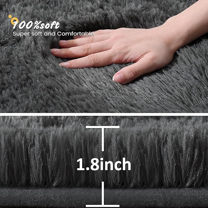 Soft Area Rugs for Bedroom Living Room Plush Fluffy Rug 7x10 Feet, Shag Furry Area Rug Carpet Non Shedding for Nursery Children Kids Girls Room Home Decorative, Dark Gray
