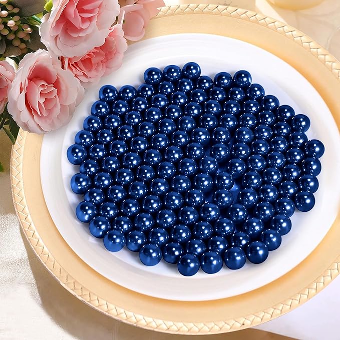 1400Pcs Navy Blue Vase Filler Pearl Beads for Crafting 8mm Beads No Holes Decor Suitable for Wedding Decor, Party Decorations, Centerpiece Table Decorations