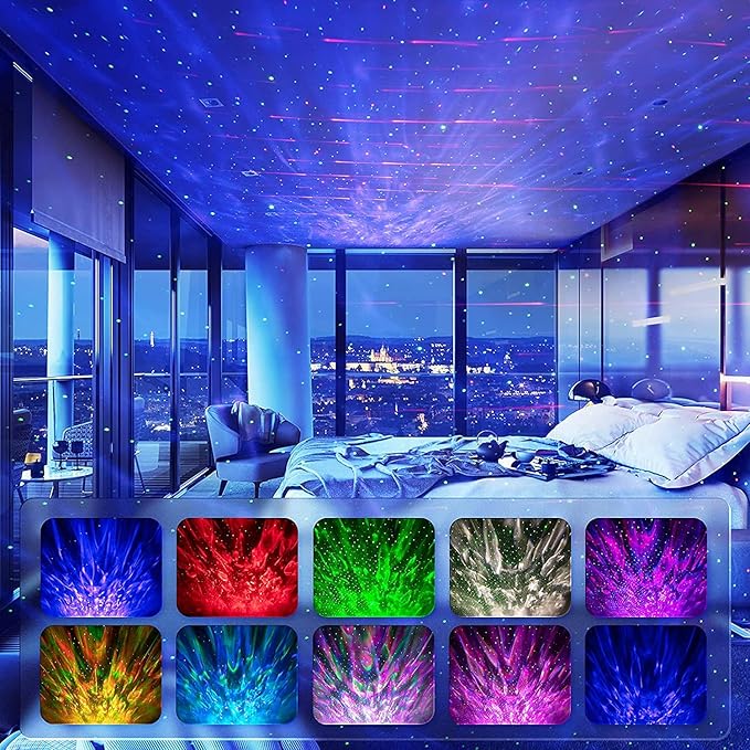 Elec3 Galaxy Projector for Bedroom, Ocean Light Projector with Bluetooth Speaker and RC Water Wave Lamp Northern Night Light Ocean Themed Decor Ambient Lights for Kids Adult Bedroom/Game Room Decor