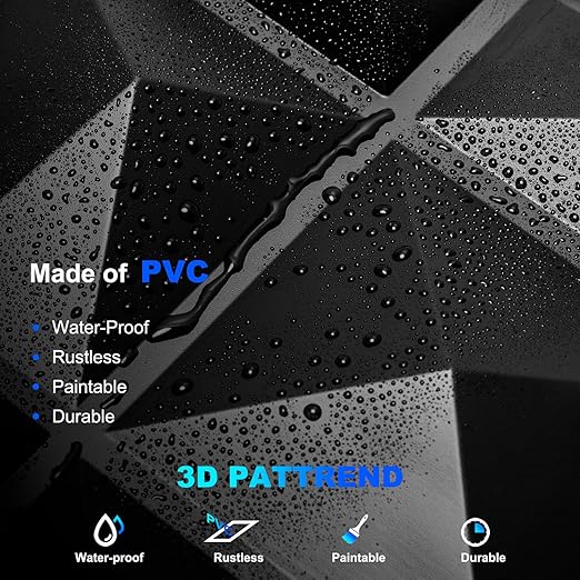 Art3dwallpanels 20 Pack 3D Wall Panels for Interior Wall Decor, 12''x12'' White Accent Diamond Panels for Gaming Room Bedroom TV Background, Black