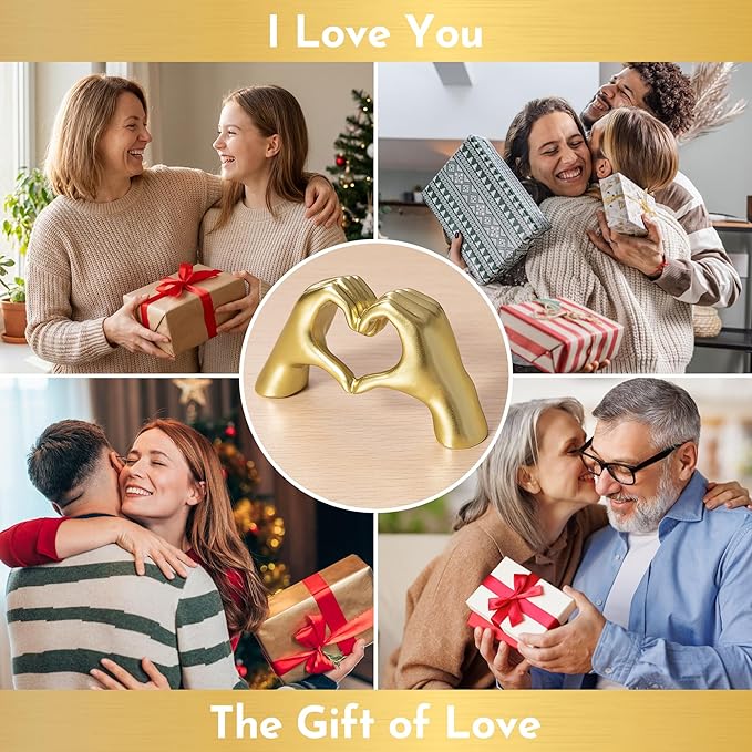 Gold Decor Living Room – Mini Small Heart Hands Sculpture – Shelf Decor Aesthetic – Cute Home Accent Table & Shelves – Love Statue - Gifts Girlfriend, Wife, Women, Teen Girls, Valentine (Gold, Mini)
