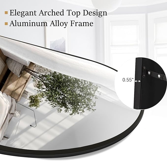 Rowjut Floor Full Length Mirror, Arched Mirrors Full Length 81"x41" Freestanding Large & with Aluminum Frame&Wall Mounted & Hanging or Leaning& Full Body Mirror for Bedroom, Black