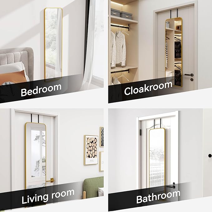 SCWF-GZ 47x14 Mirror Full Length Door Hanging Wall Mounted Aluminum Alloy Metal Frame Dressing Make-up Save Space Half Body Mirrors for Entryway Bedroom Bathroom Living Room 47 inch Gold