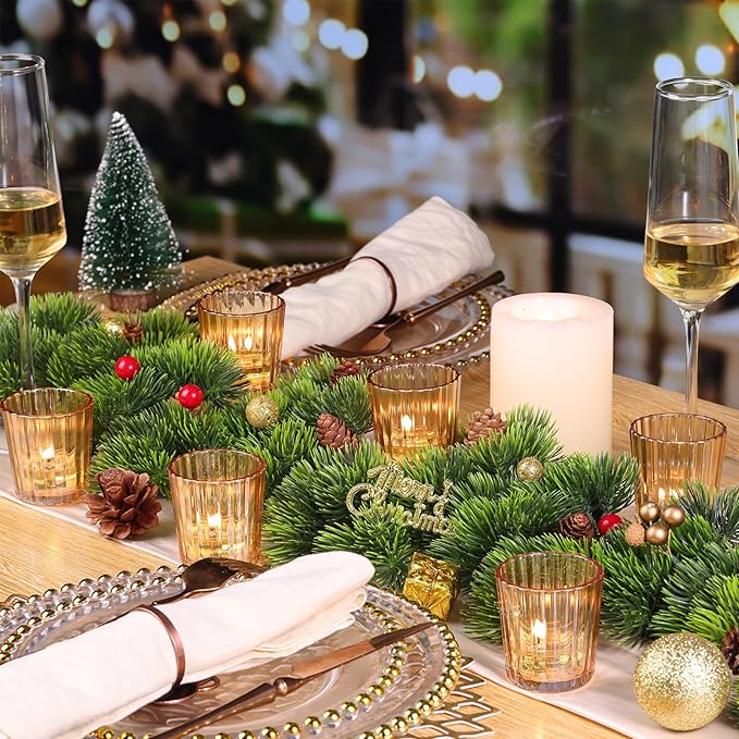 NITIME 8PCS Vintage Ribbed Gold Votive Candle Holders, Glass Candle Holder for Wedding Decorations, Tealight Candle Holder for Table Centerpiece, Diwali, Home and Party Decorations