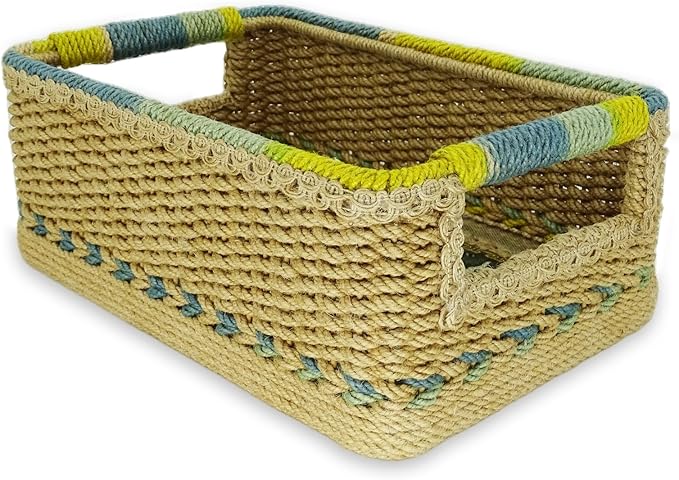 Zenpeace Wicker Large Rectangle Basket, Suitable For Hand-Woven Basket ，In Bedrooms, Kitchens, Bathrooms and Living Rooms, Organizing and Decorating Projects, Storage Various Items ，Bread and Keys