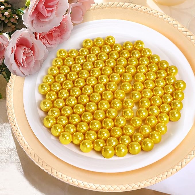 350Pcs Gold Vase Filler Pearl Beads for Crafting 12mm Beads No Holes Decor Suitable for Wedding Decor, Party Decorations, Centerpiece Table Decorations