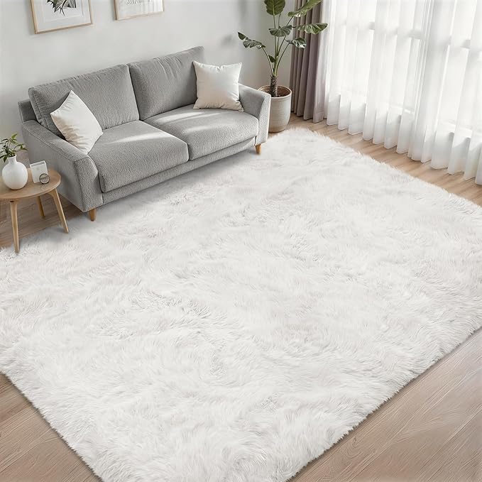 6x9 Area Rugs for Living Room Bedroom: Ultra Soft Fluffy Shag Rug Upgrade Non-Slip Non-Shedding Large Fuzzy Plush Carpet Indoor Floor Carpets for Kids Room Playroom Nursery Dorms Home Decor Ivory