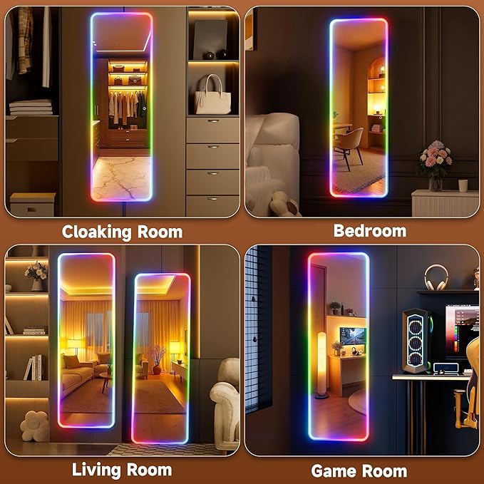 Hasipu 47"x16" LED RGB Door Mirror Full Length with Bluetooth Speaker, Full Body Wall Mirror with Lights, Door Hanging & Wall Mounted Mirror for Bedroom, Living Room, Cloakroom