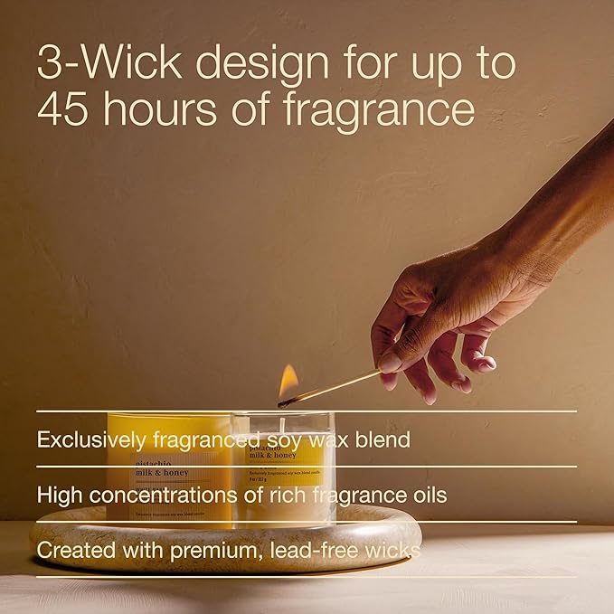 Bath & Body Works 3-Wick Candle, Pistachio Milk & Honey Candle, Strong Throw, Long-Lasting Burn Up to 45 Hours, Exclusively Fragranced Soy Wax Blend, 14.5 oz - 1 Pack