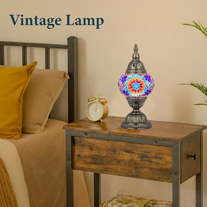 Marrakech Stained Glass Lamp Moroccan Lamps with Tiffany Style, Handmade Turkish Mosaic Lamps with Bronze Base Including LED Bulb for Living Room Bedroom Decor (Colorful2)