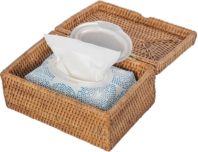 La Jolla Rattan Storage Box for Wet Wipes, Jewelery and More (Honey-Brown)