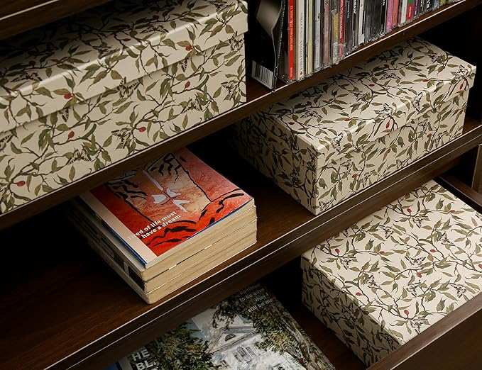 3-Piece Decorative Storage Boxes with Lids, Botanical Leaf & Butterfly Design, Vintage-Inspired Paperboard Keepsake Box Set for Photos, Memories & Decorative Storage
