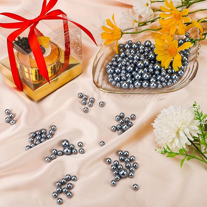 1300Pcs Silver Pearls Bead, Suream 8mm/0.31In Round Art Makeup Pearl, Faux Vase Filler Pearls for Jewelry Making, DIY Crafts, Home Decor, Wedding Centerpieces, Baby Showers, Floral Adornment, No Hole