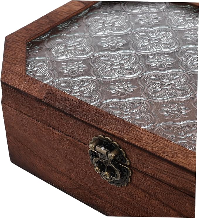 VALICLUD Wooden Decorative Storage Box Vintage Jewelry Box Hinged Lid Makeup Organizer Vanity Decor