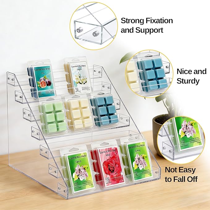 2 Pack 12" Wax Melt Holder Display, 7 Tier Clear Acrylic Risers Display Stands, Perfume Shelf & Organizer for Wax Cubes Wax Melt Candles,Clear