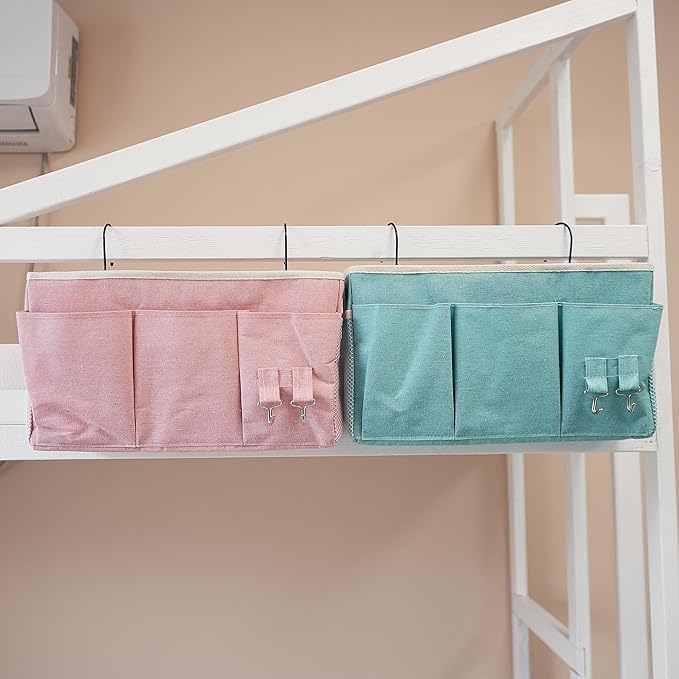 Bedside Caddy, Bedside Hanging Storage Organizer forBunk and Hospital Beds,College Dorm Bed，Can be Placed Glasses Books Mobile Phones(Light Pink)
