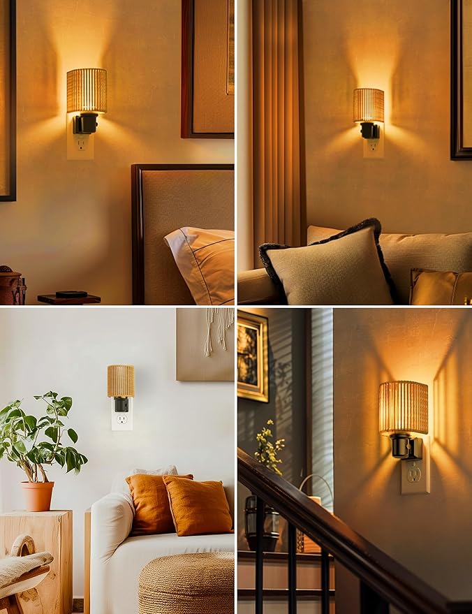 L LOHAS LED Night Lights Plug into Wall, Dimmable Night Light with Light Sensor, Amber Boho Nightlight Plug in Wall, Decorative Bohemian Nightlights Yellow Light for Bedroom Living Room Hallway, 1Pack