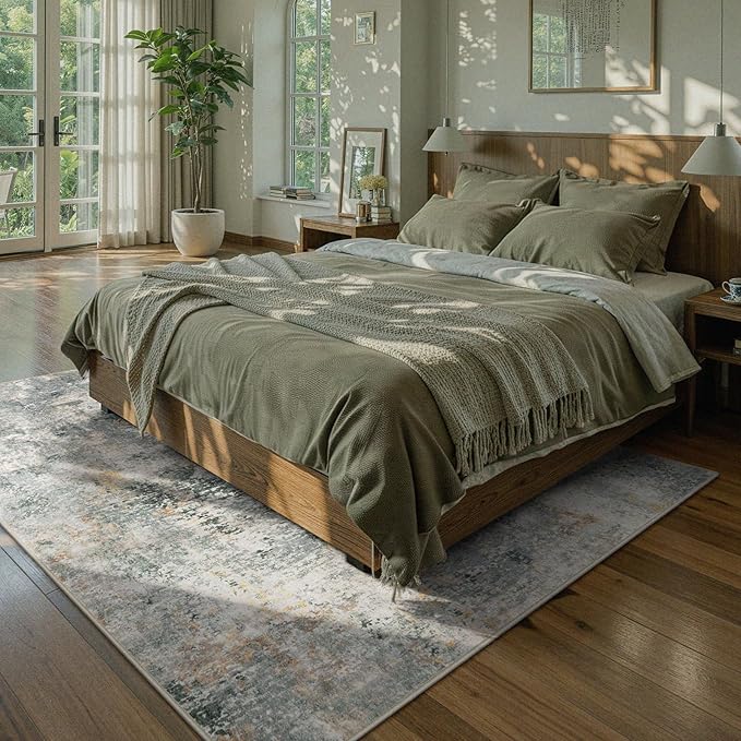Lahome Modern Abstract Area Rug 6x9 Rugs for Living Room, Washable Accent Bedroom Rug Low Pile Non Slip, Grey Soft Indoor Contemporary Carpet for Dining Room Table Apartment
