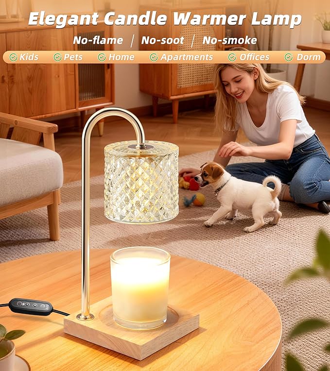 TigQiang 2 Pack Candle Warmer Lamp with Timer & Dimmer, Perfect Housewarming & Birthday Gifts for Women and Mom, Stylish Home Decor for Scented Wax & Jar Candles, Elegant Clear Glass Design