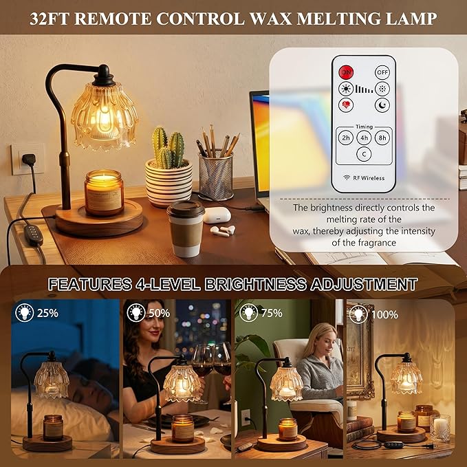 Candle Warmer Lamp with Timer and Wireless Remote Control, Dimmable Candle Warmer for Jar Candles, Height Adjustable Wax Melts Warmer, House Warming Gifts New Home Decor, Gifts for Women Mom(2 Pack)