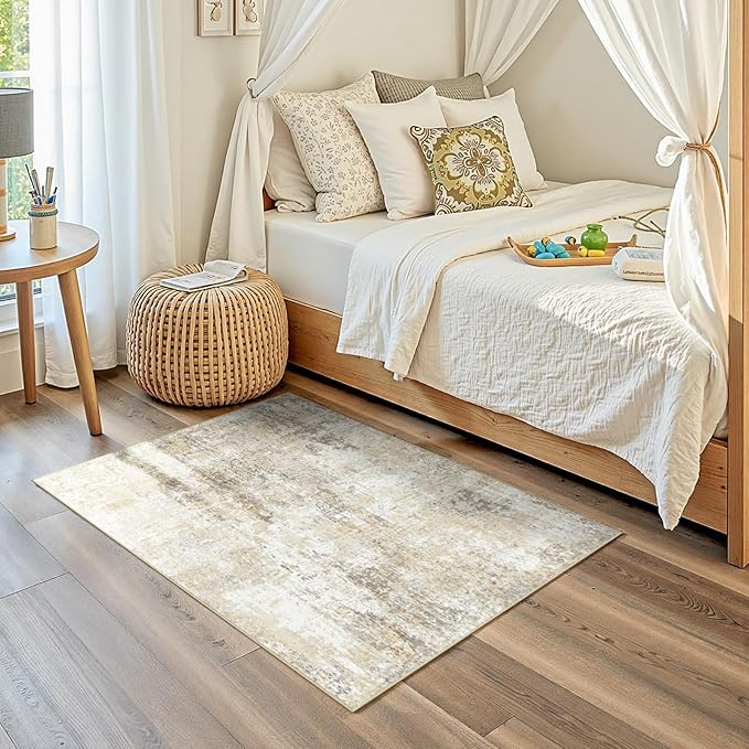 RELEANY Washable Area Rugs 3'x5' Non-Slip Modern Abstract Soft for Living Room Entryway Bedroom Nursery, Print Pattern, Neutral Brown Gray