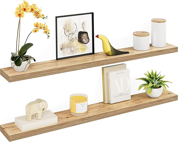 Ballucci Floating Shelves, 55" Wood Wall Shelf Set of 2, with Invisible Brackets for Bathroom, Living Room, Bedroom, Kitchen, Nursery, 6" Deep, Oak