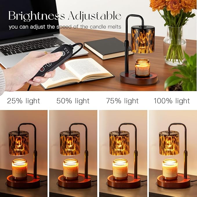 Candeldo Tortoise Shell Home Decor: Black Candle Warmer Lamp with Timer Vintage Leopard Lamp with 2 Bulbs Height Adjustable Candle Warmer Dimmable Mothers Day Women Gift