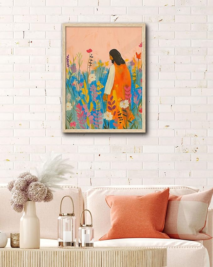 EcoHest OAK Wood Jesus Framed Wall Art, 12x16in The Wildflowers Bible Verse Christian Wall Art, Modern Bedroom Decor For Living Room Bathroom Religious Gift 1Pack