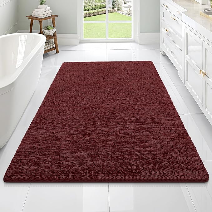 OLANLY Large Bathroom Rugs 70x46, Soft Absorbent Chenille Bath Rugs, Rubber Backing Quick Dry, Machine Washable Bath Mats for Bathroom Floor, Tub and Shower, Home Decor Accessories, Andorra Red-Brown
