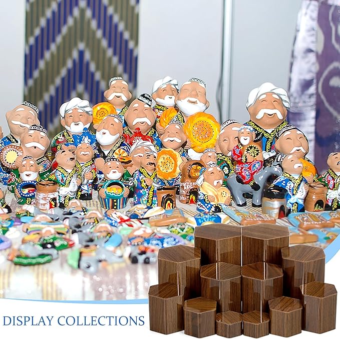 Jetec 12 Pcs Acrylic Display Risers Hexagonal Jewelry Display Stands Perfume Jewelry Showcase Acrylic Jewelry Display Organizer for Collectible Figures Jewelry Display, 6 Sizes(Brown)