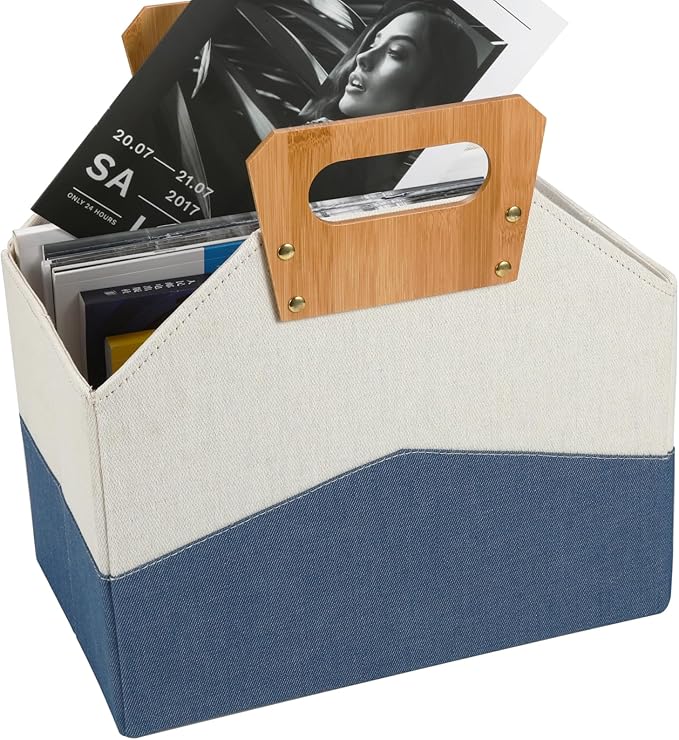 EZDeco Magazine Basket Holder,Magazine Rack Floor,Newspaper Book Storage Bin Foldable Document File Holder,File Folder Organizer for Home or Office