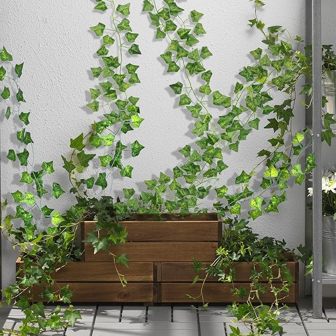 CQURE 120Pack 840Ft Artificial Ivy Fake Vines,Ivy Garland Greenery Garland Fake Hanging Plants Vines Aesthetic Green Leaves for Bedroom Wedding Party Garden Wall Room Decor
