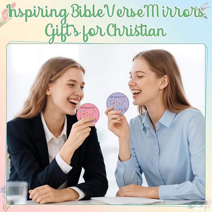 Y1tvei Bible Verse Mirrors Christian Gifts for Women - 36Pcs Scripture Inspirational Mini Compact Mirrors, Round Portable Pocket Makeup Mirrors for Purse Religious Church Birthday Party Favors Decor