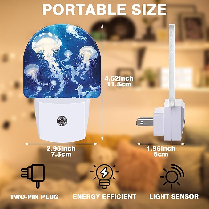 Underwater Night Lights Plug into Wall White Glowing Jellyfish Night Light Dusk to Dawn Smart Sensor Decorative Round Led Lamp for Bedroom Kitchen Hallway Nightlight for Women Men