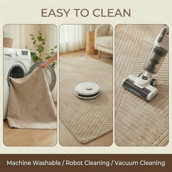 5x7 Solid Color Area Rugs, Brown Modern Geometric Rug, Living Room Rug, Durable Non-Slip Soft High-Low Pile, Fluffy Floor Rugs for Bedroom, Kids Room, Nursery, Home Décor, Light Brown