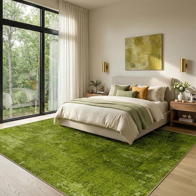 RELEANY Washable Area Rugs 9'x12' Non-Slip Modern Abstract Soft for Living Room Entryway Bedroom Nursery, Print Pattern, Grass Green