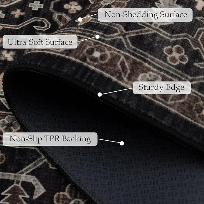 Ruaruarug Area Rug Non Slip Machine Washable Ultra Soft Living Room/Bedroom/Kitchen/Outdoor/Classroom Black Gold, 9'×12'