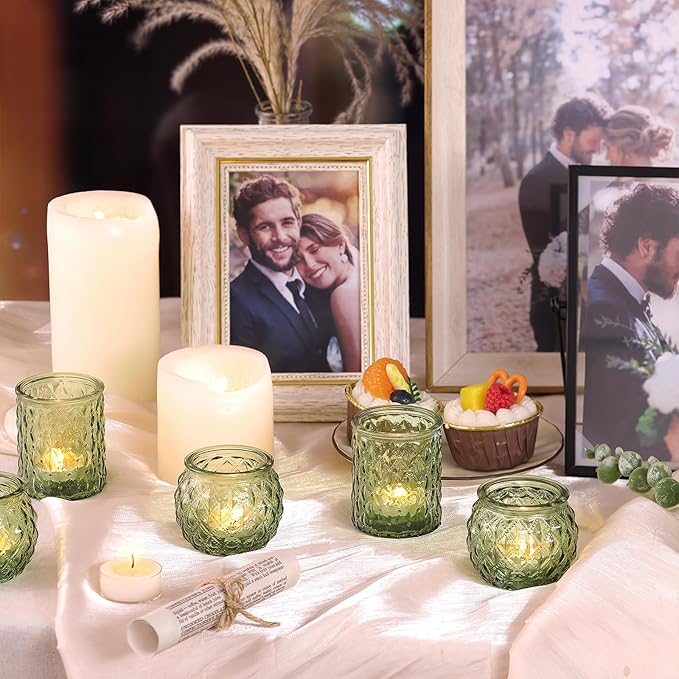 NITIME 12Pcs Assorted Green Votive Candle Holders, Tea Lights Candle Holder for Table Centerpiece, Green Candle Holders for Wedding, Bridal Shower and Tea Party Decorations