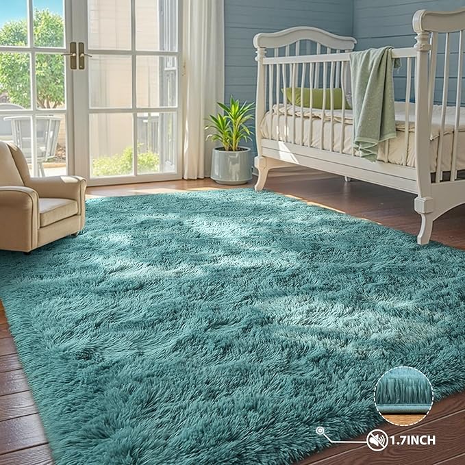 6x9 Rug for Living Room Teal Shag Area Rugs, Modern Plush Non-Slip Soft Carpets for Bedroom Kids Nursery Dorm Daycare Floor