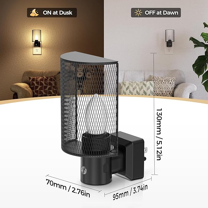 DORESshop LED Night Light Plug in, [2 pack] Night Lights Plug into Wall, Dusk-to-Dawn Sensor, Vintage Farmhouse Decor, 3 Level Brightness Adjustable, Dimmable Nightlights for Adults, Bathroom, Hallway
