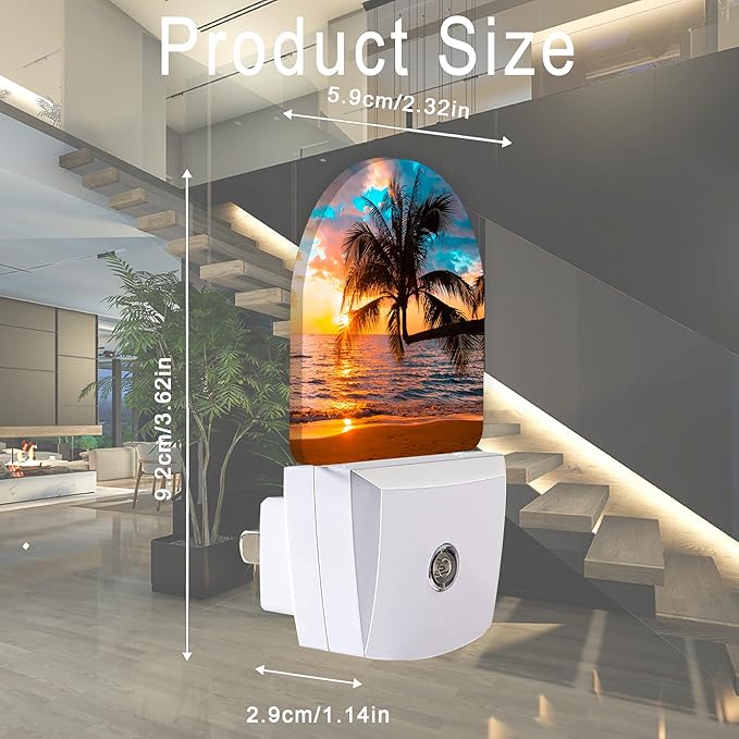 Sunset Night Light,Tropical Palm Trees Sea Beach Night Lights Plug into Wall, Dusk to Dawn Sensor LED Lamp 0.5W for Boys/Girls/Women/Men Decorations Room 0.5W Sleep Friendly