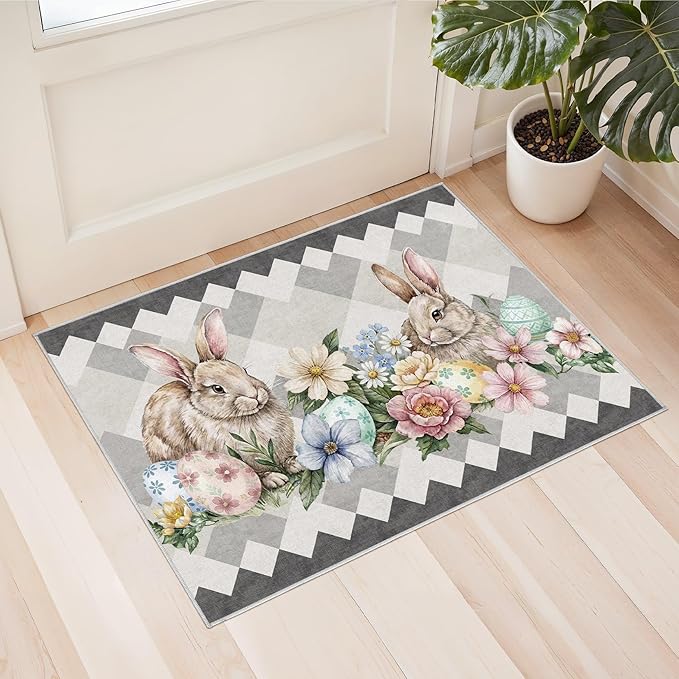 cotiled Area Rug for Living Room, Washable Non-Slip Large Area Rug, Indoor Floor Carpet Low Pile Soft Boho Farmhouse Rug for Bedroom Dining Room Grey 2x3
