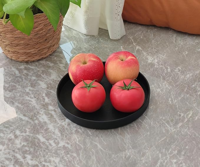 Round Black Tray (8 Inch) - Heavy Duty Bathroom & Kitchen Decor Tray | Versatile Vanity, Coffee Table, Serving Tray | Farmhouse & Modern Countertop Organizer