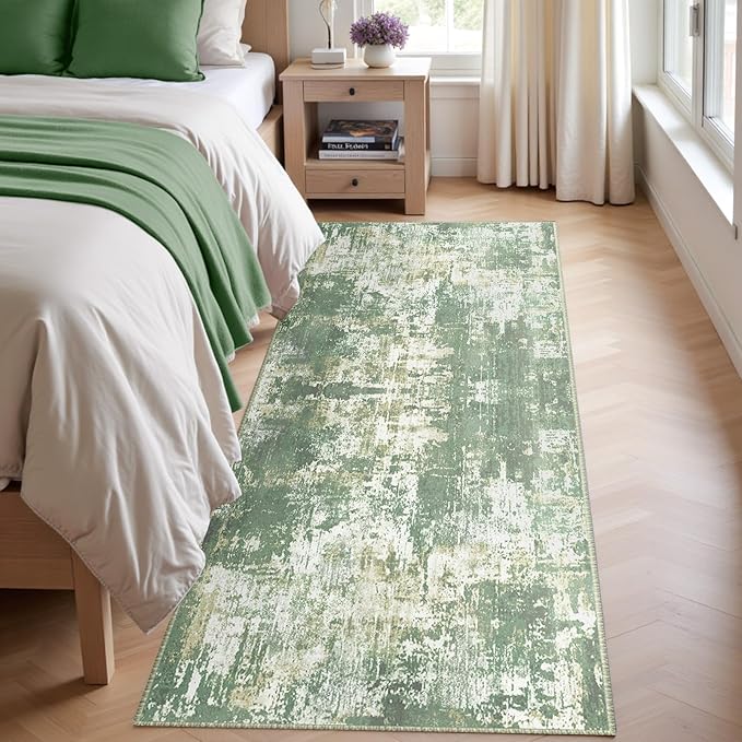 RELEANY Washable Area Rugs 2'x6' Non-Slip Modern Abstract Soft for Living Room Entryway Bedroom Nursery, Print Pattern, Light Green/Yellow