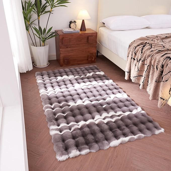 3x5-foot Synthetic Rabbit Fur Rug, Multicolor Bubble-Patterned Velour Design. Soft, Plush, Slip-Resistant, and Machine Washable. Ideal for Living Rooms and bedrooms as a Rectangular Area Rug