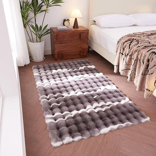 3x5-foot Synthetic Rabbit Fur Rug, Multicolor Bubble-Patterned Velour Design. Soft, Plush, Slip-Resistant, and Machine Washable. Ideal for Living Rooms and bedrooms as a Rectangular Area Rug
