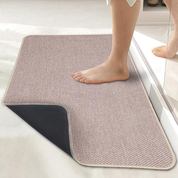Bosap Bath Mat,Ultra Thin Bathroom Runner Rugs,Large Bath Mats for Bathroom,Quick Dry,Non-Slip,Machine Washable,Low Pile,Bath Rug,Shower Outside,Sink,Home Decor Accessories.Beige,3'x6'(36x72inch)